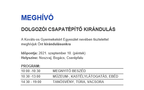 Kováts-os összetartozás erősítése