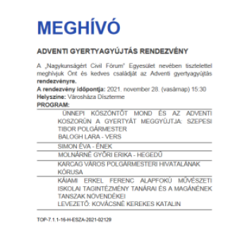 Adventi Gyertyagyújtás 2021.november 28